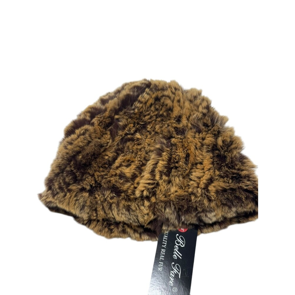 Belle Fare Stade Beanie Rex Rabbit Fur Set copper brown NWT